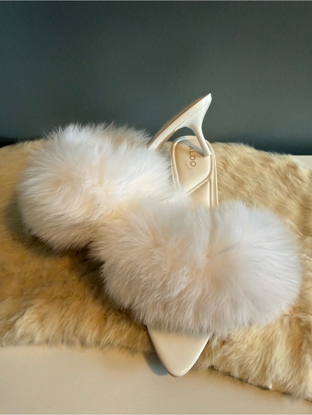 ALDO White Faux Fur Pointed Toe Stiletto Cushioned Heels - Picture 5 of 11